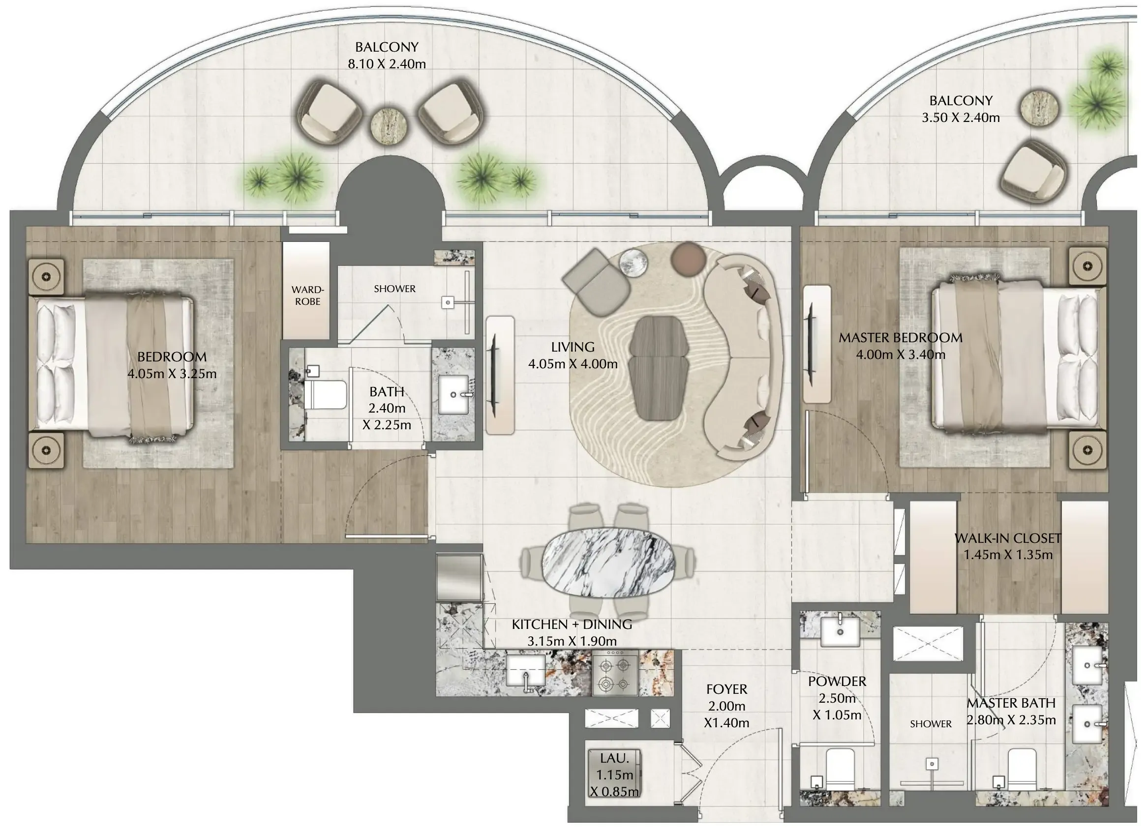 2 bedroom Apartments floor plan at One Residence