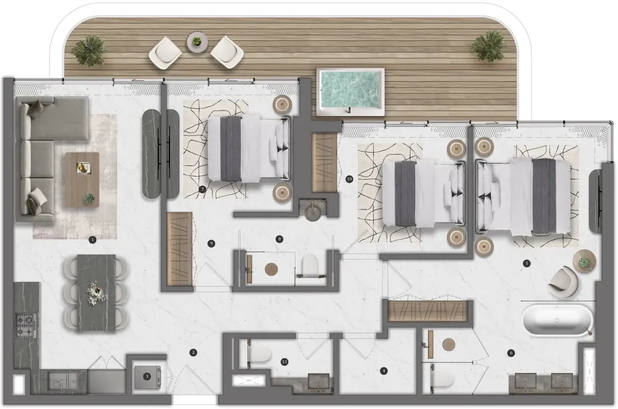 3 bedroom Apartments floor plan at Bond Living