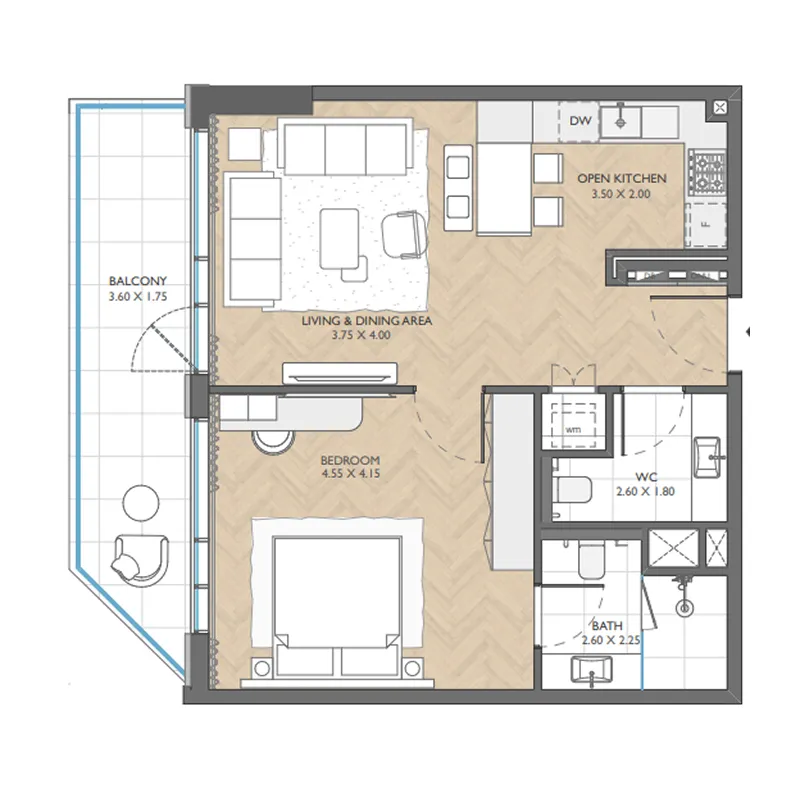 1 bedroom Apartments floor plan at The Collective
