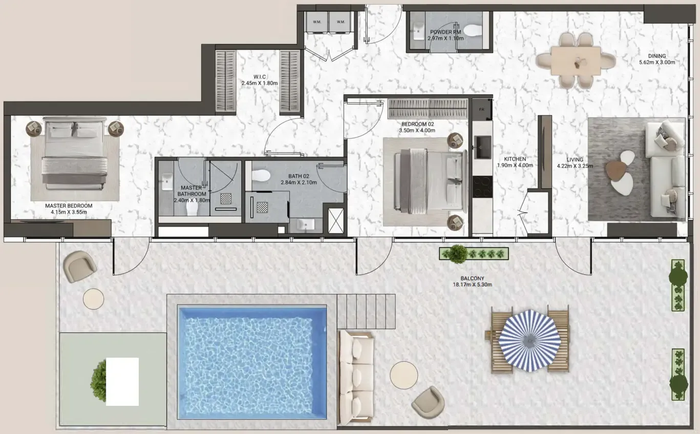 2 bedroom Villa floor plan at V-Suites