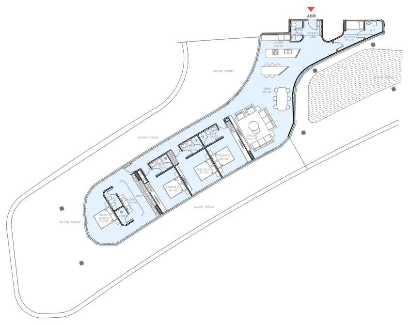 4 bedroom Apartments floor plan at Marlin 2