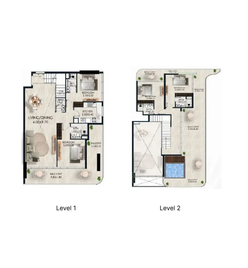 4 bedroom Duplex floor plan at Sera Gardens by Vision