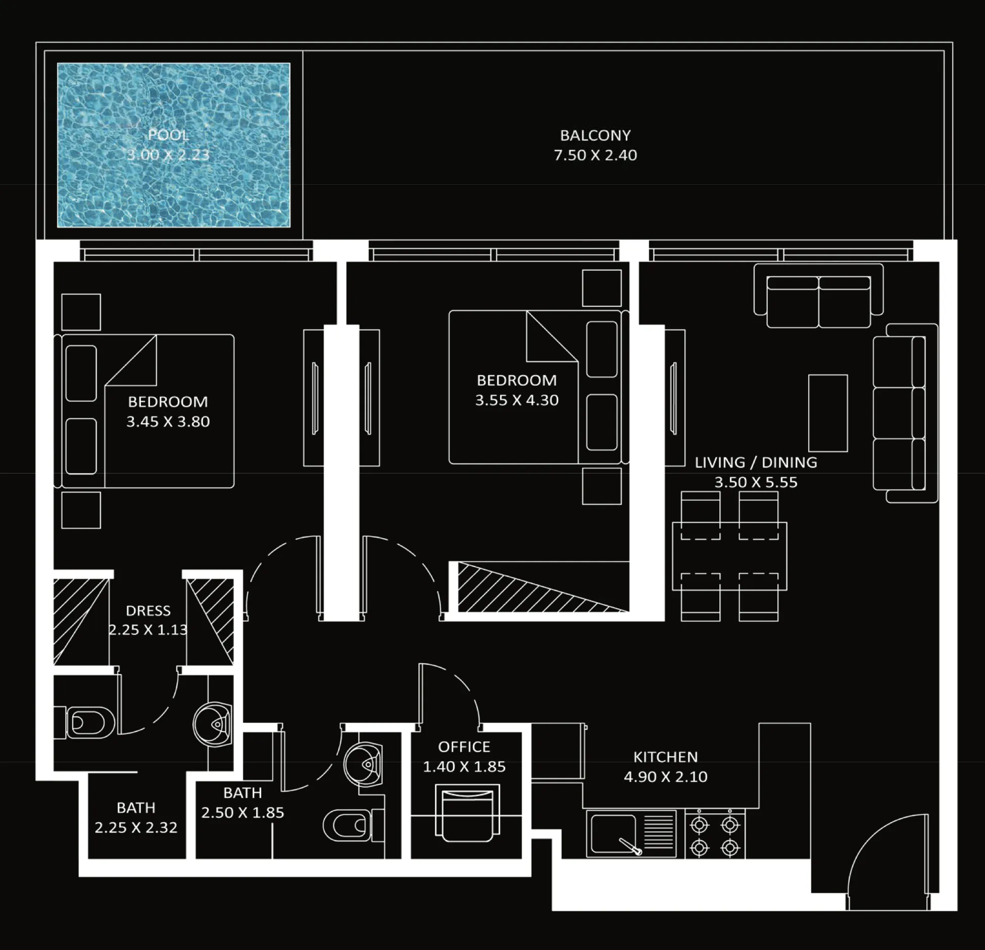2 bedroom Apartments floor plan at Diamondz
