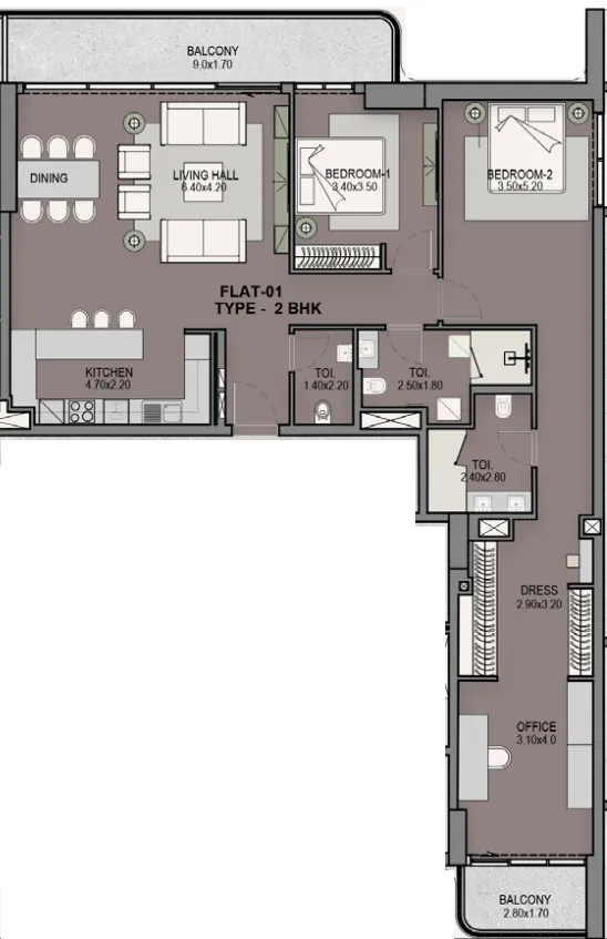 2 bedroom Apartments floor plan at Helvetia Residences