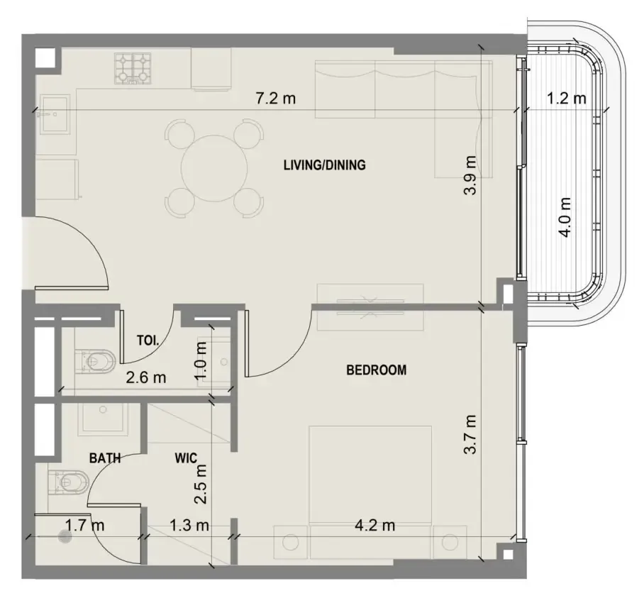 1 bedroom Apartments floor plan at Blue Marina Residence