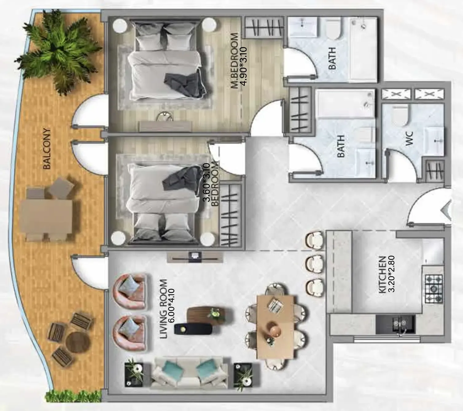 2 bedroom Apartments floor plan at 311 Boulevard