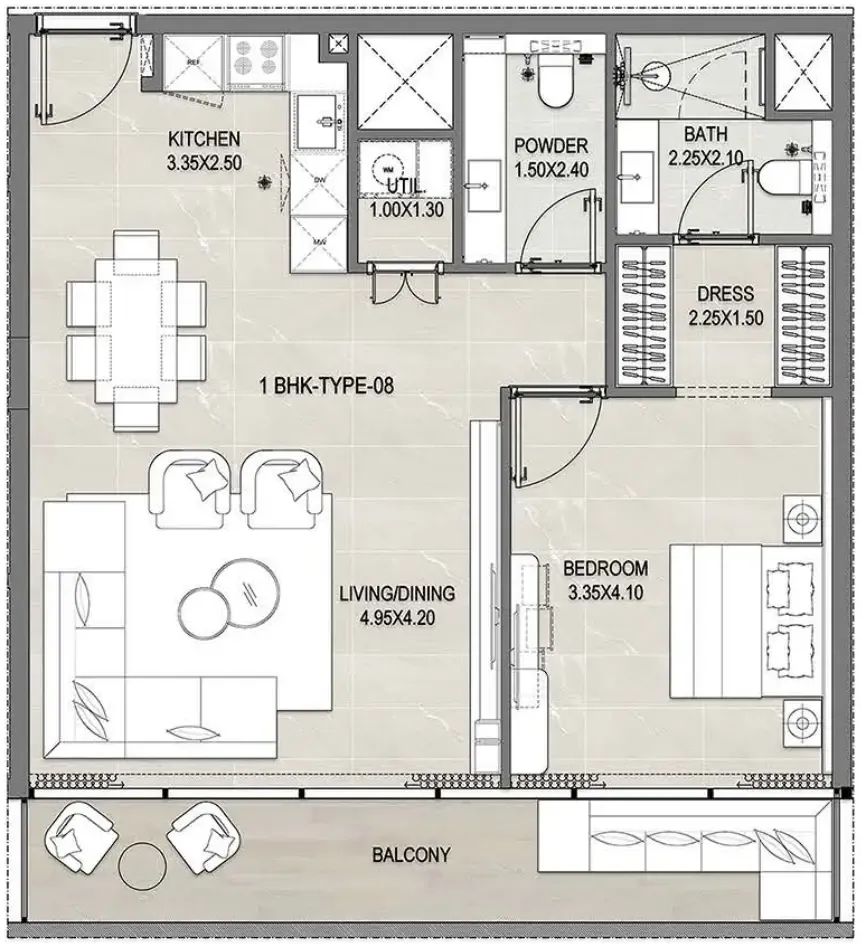 1 bedroom Apartments floor plan at Reef 1000