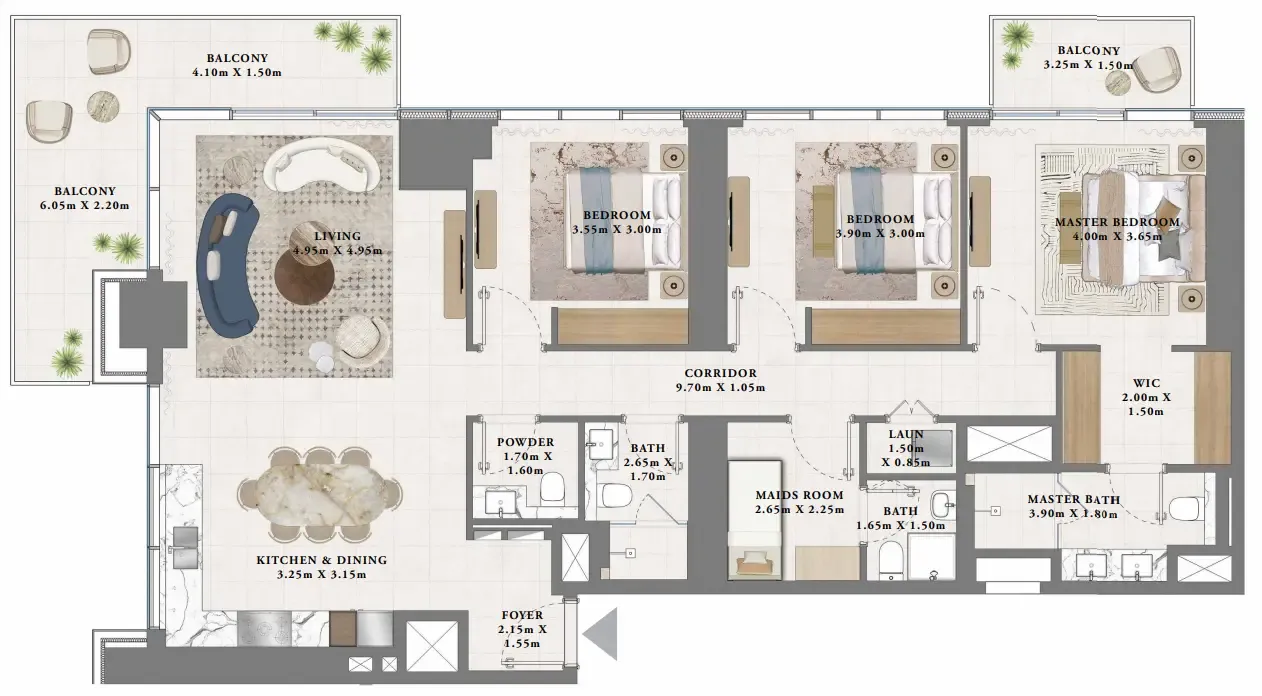 3 bedroom Apartments floor plan at Albero