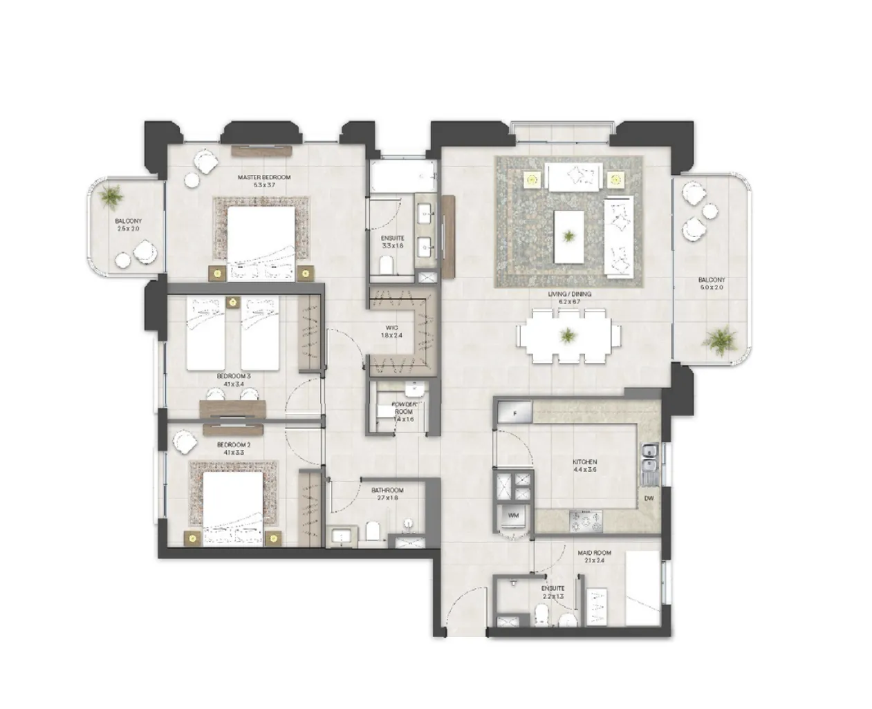 3 bedroom Apartments floor plan at Bloom Living - Alhambra