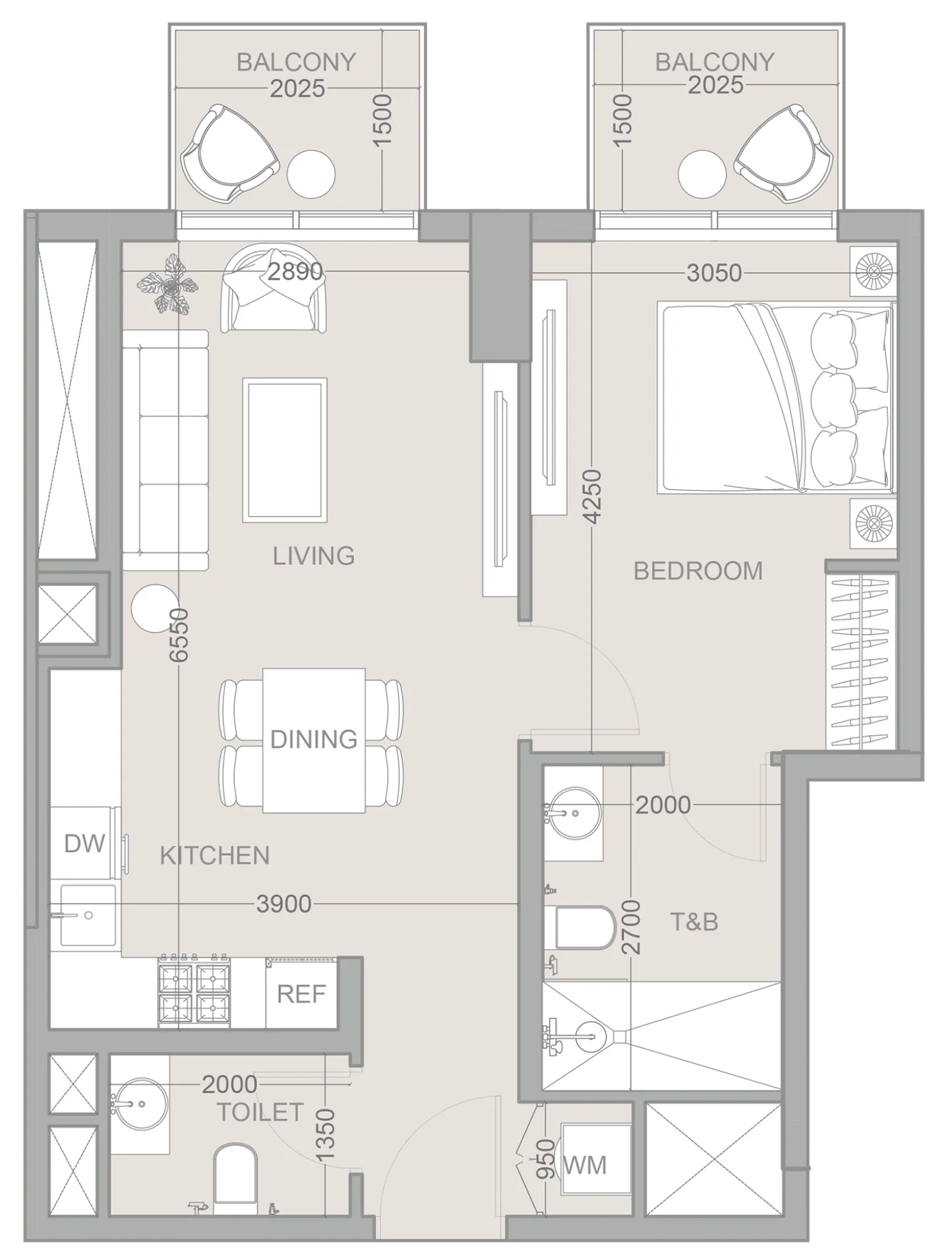 1 bedroom Apartments floor plan at 1WOOD Residence 2