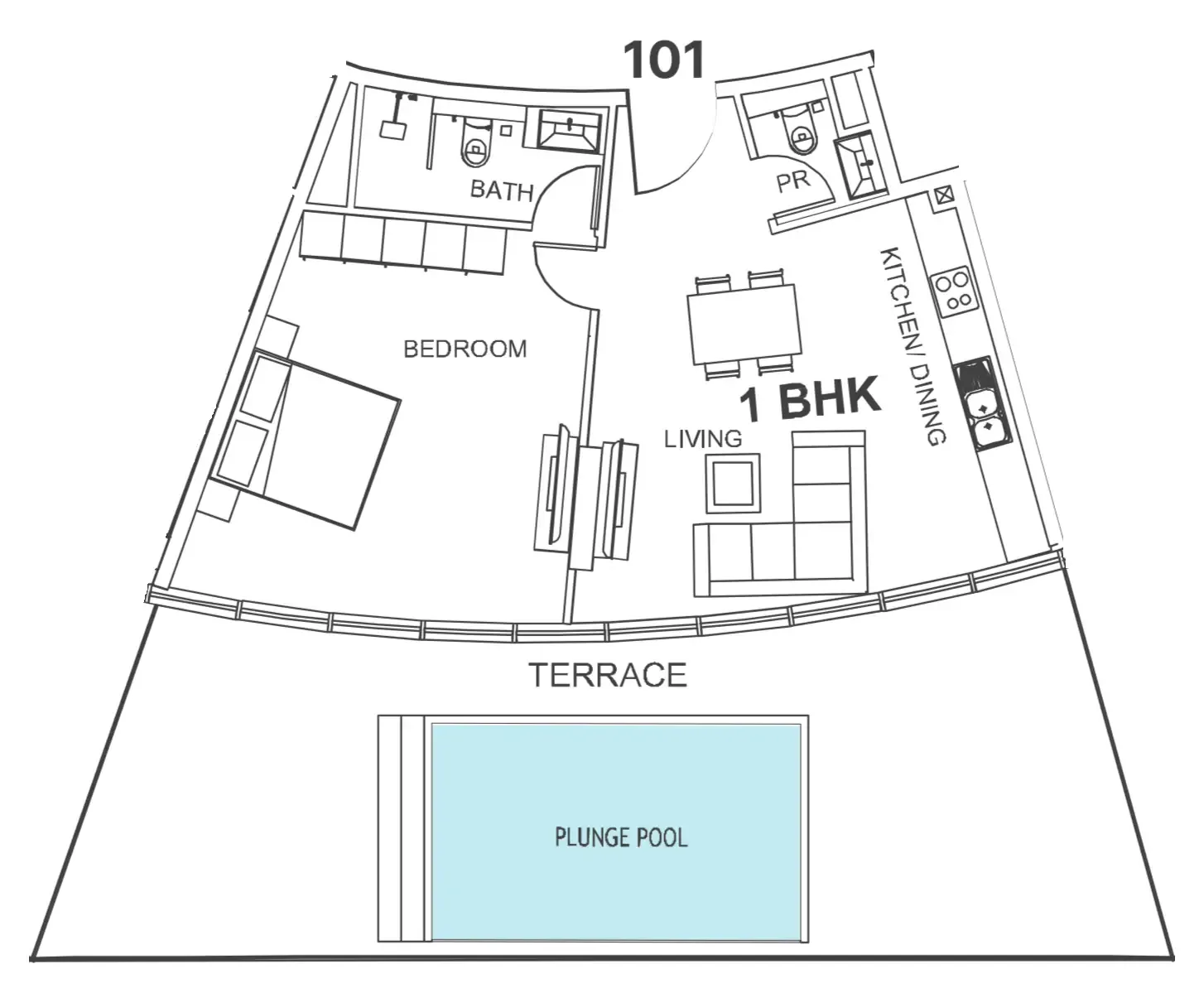 1 bedroom Apartments floor plan at Villa Del Garda