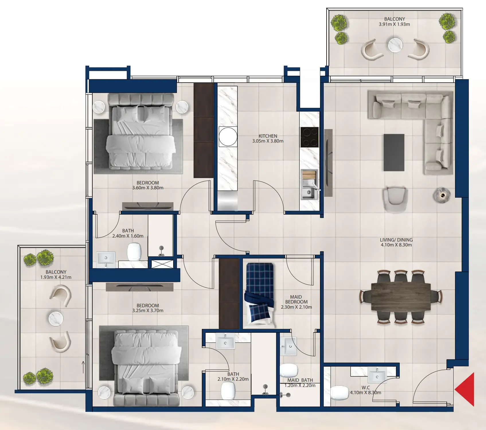 2 bedroom Apartments floor plan at Al Vista
