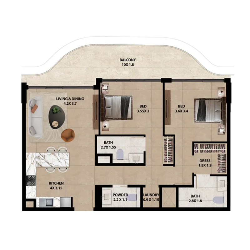 2 bedroom Apartments floor plan at Marquis Horizon
