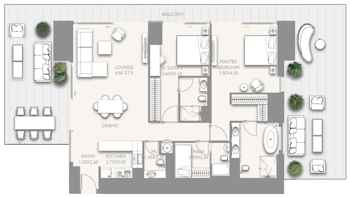 2.5 bedroom Apartments floor plan at Fairmont Residences Solara Tower