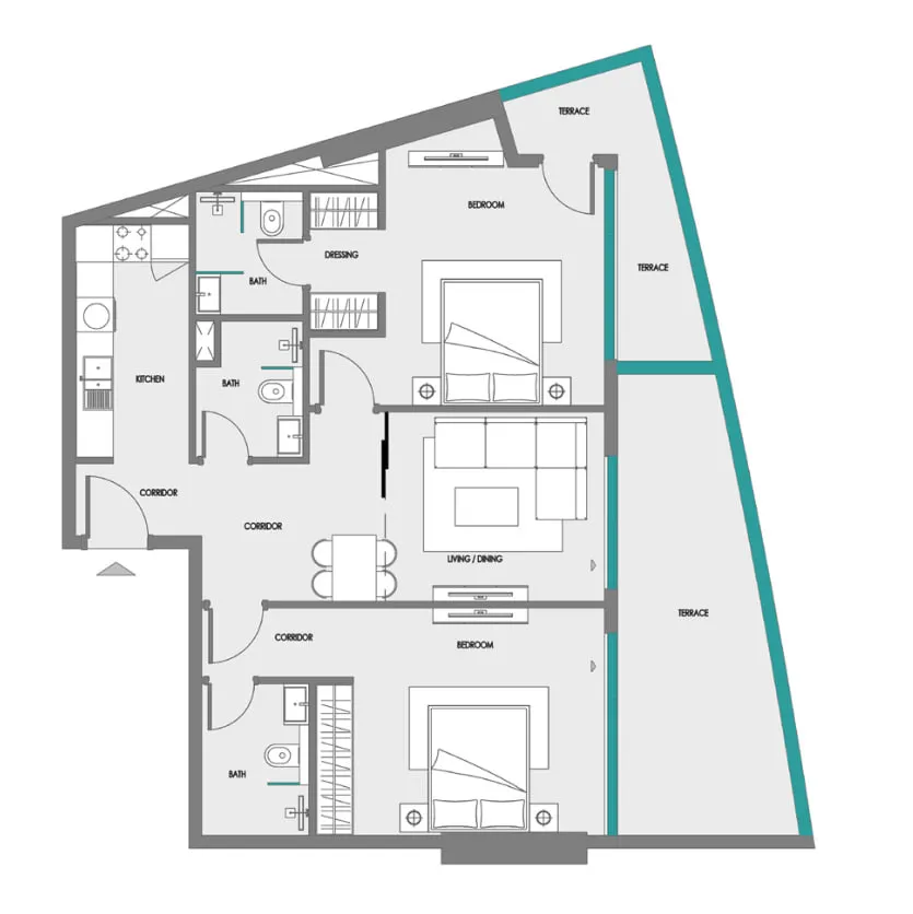 2 bedroom Apartments floor plan at Samana Greenfield 2