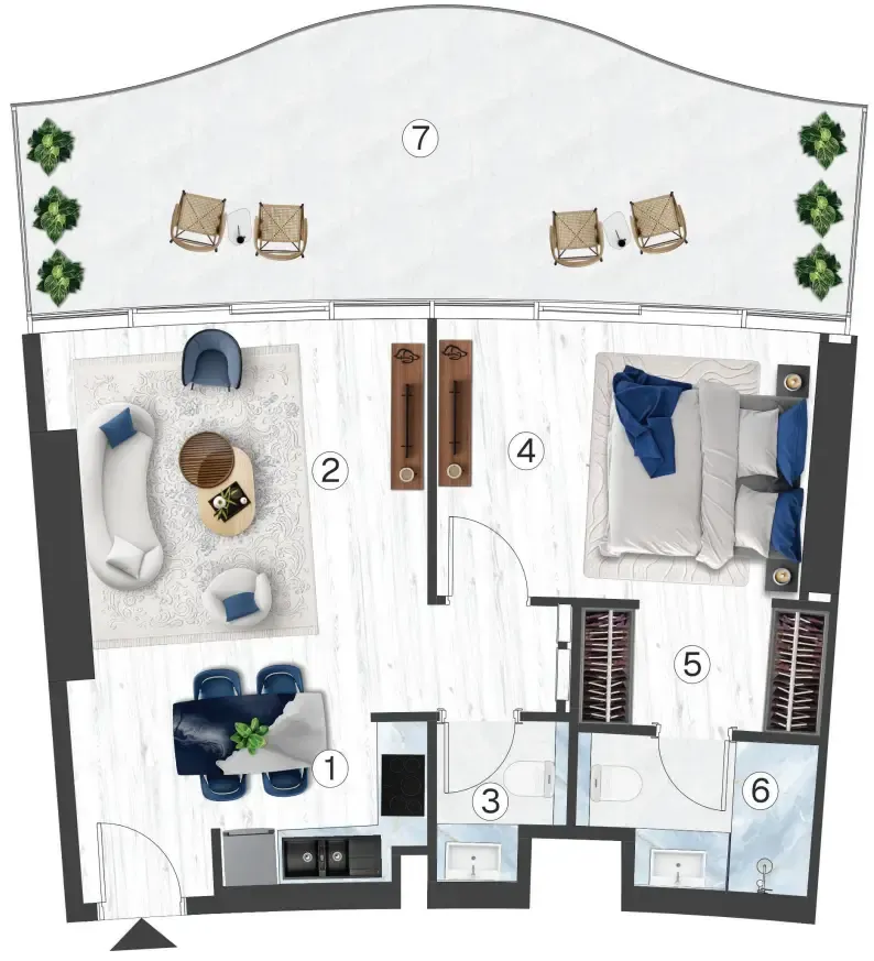 1 bedroom Apartments floor plan at Radisson Blu Hotel & Residences