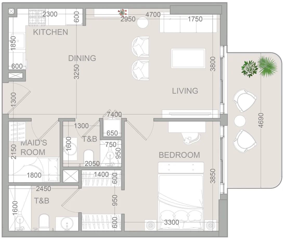 1.5 bedroom Apartments floor plan at TETR1S Tower