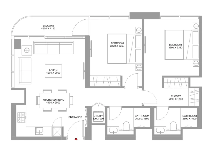 2 bedroom Apartments floor plan at Coastline Beach Residences