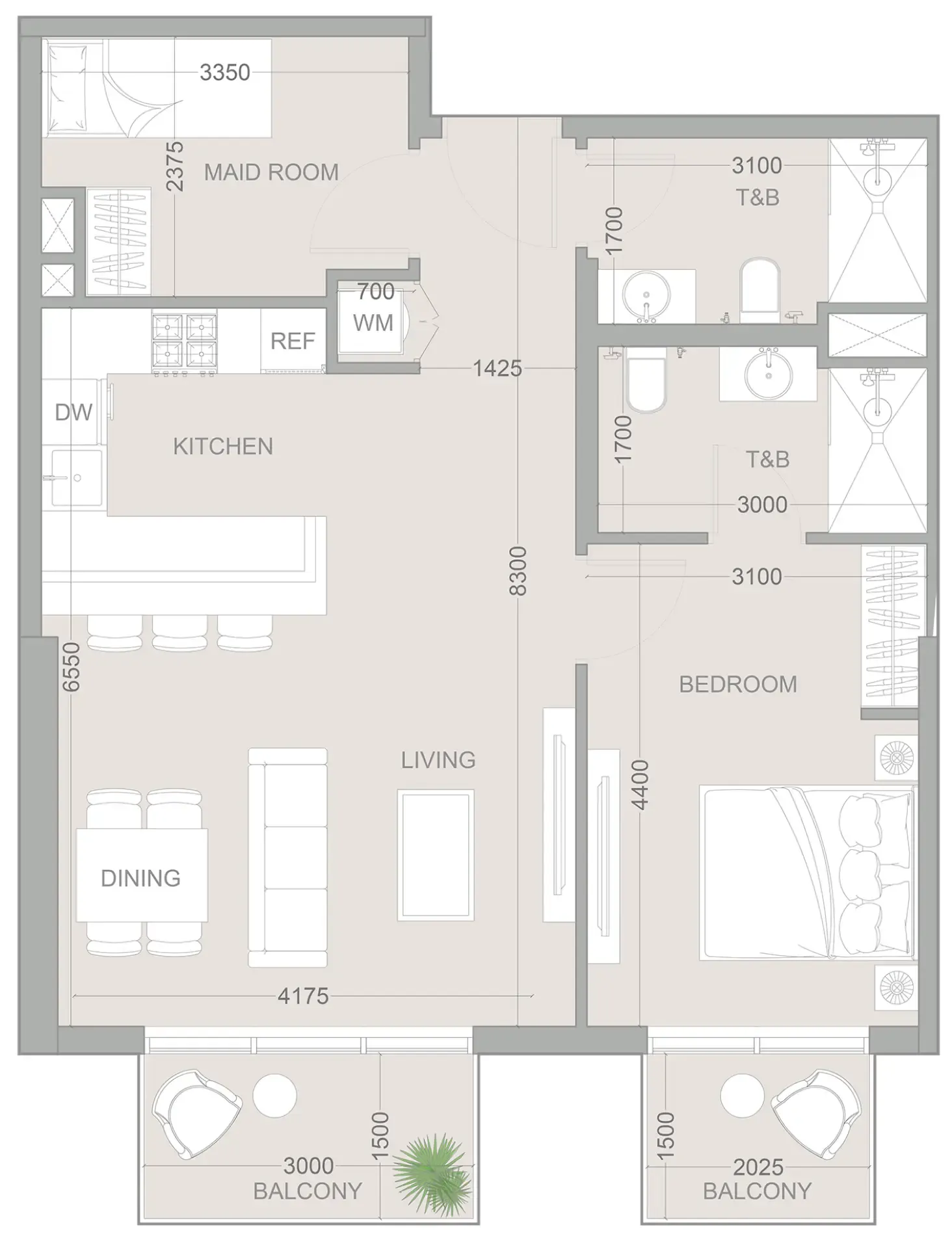 1.5 bedroom Apartments floor plan at 1WOOD Residence 2