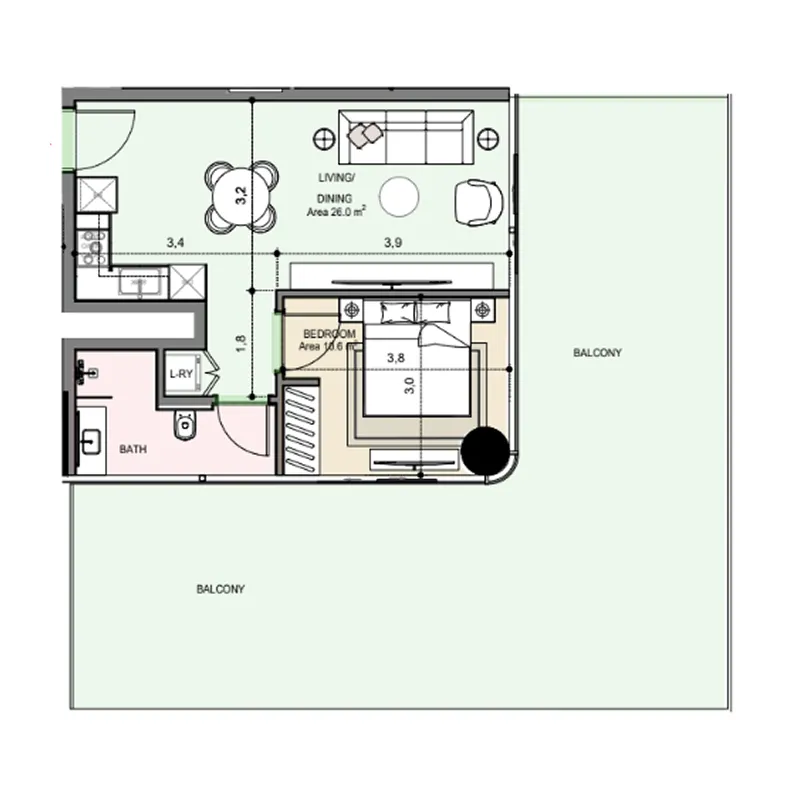 1 bedroom Apartments floor plan at Edgewater Residences 1, 2 and 3