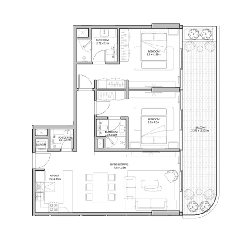 2 bedroom Apartments floor plan at The Blue Beach Residence