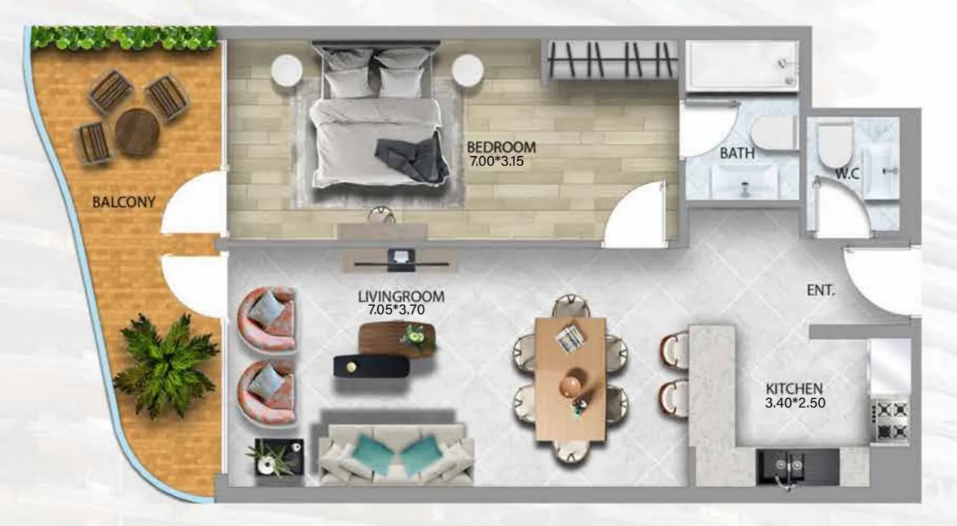 1 bedroom Apartments floor plan at 311 Boulevard