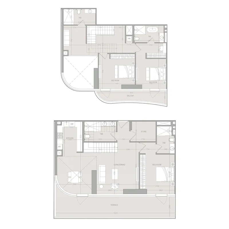 3 bedroom Duplex floor plan at A1LA Residence
