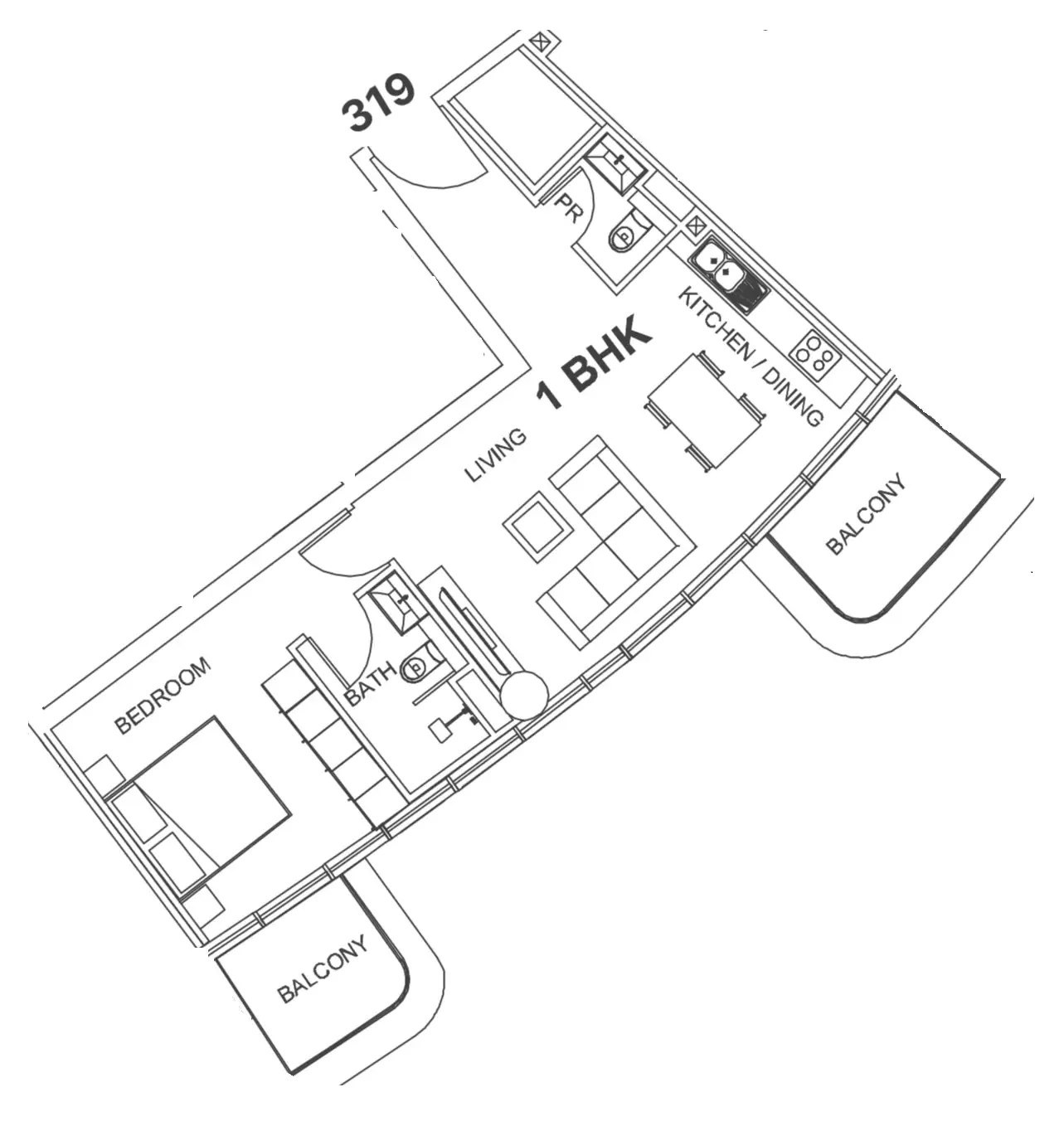 1 bedroom Apartments floor plan at Villa Del Garda