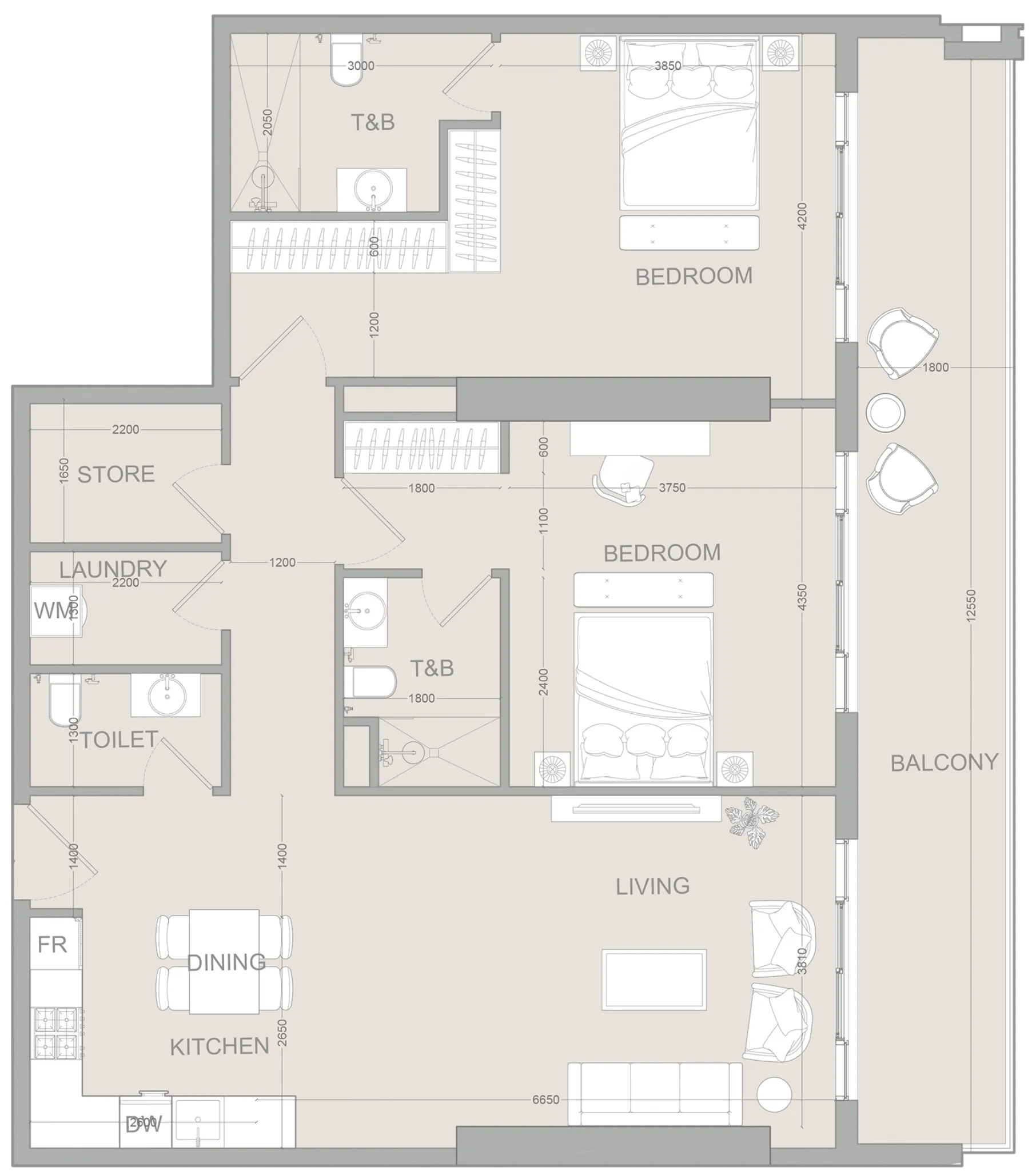 2 bedroom Apartments floor plan at AUREL1A Residence