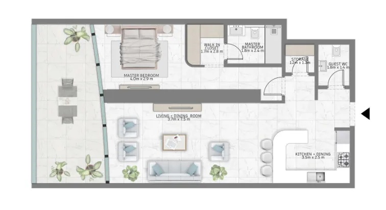 1 bedroom Apartments floor plan at Al Habtoor Tower