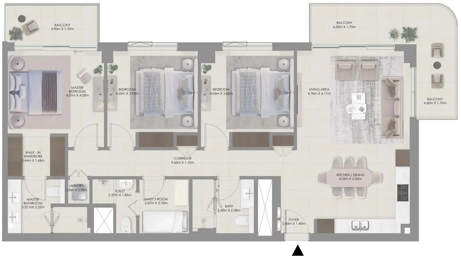 3 bedroom Apartments floor plan at Aurea