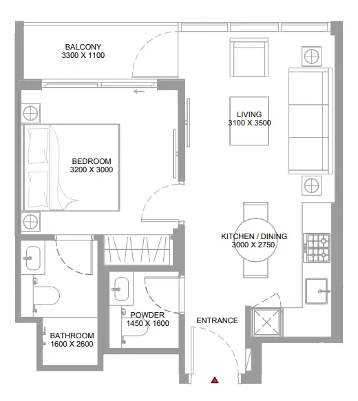 1 bedroom Apartments floor plan at Bayfront Marina Residences