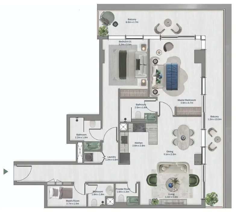 2.5 bedroom apartments floor plan at Oceara Park View Residences Phase 1
