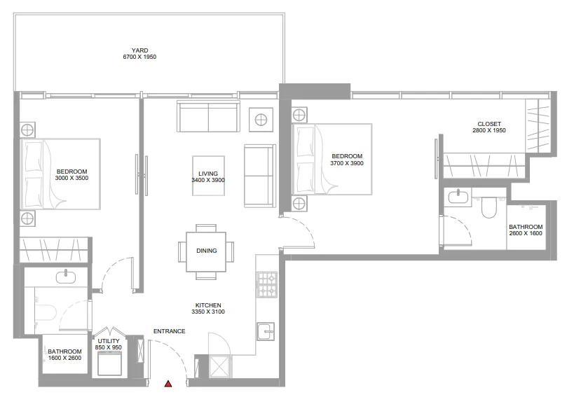 2 bedroom Apartments floor plan at Pristine Beach Residences