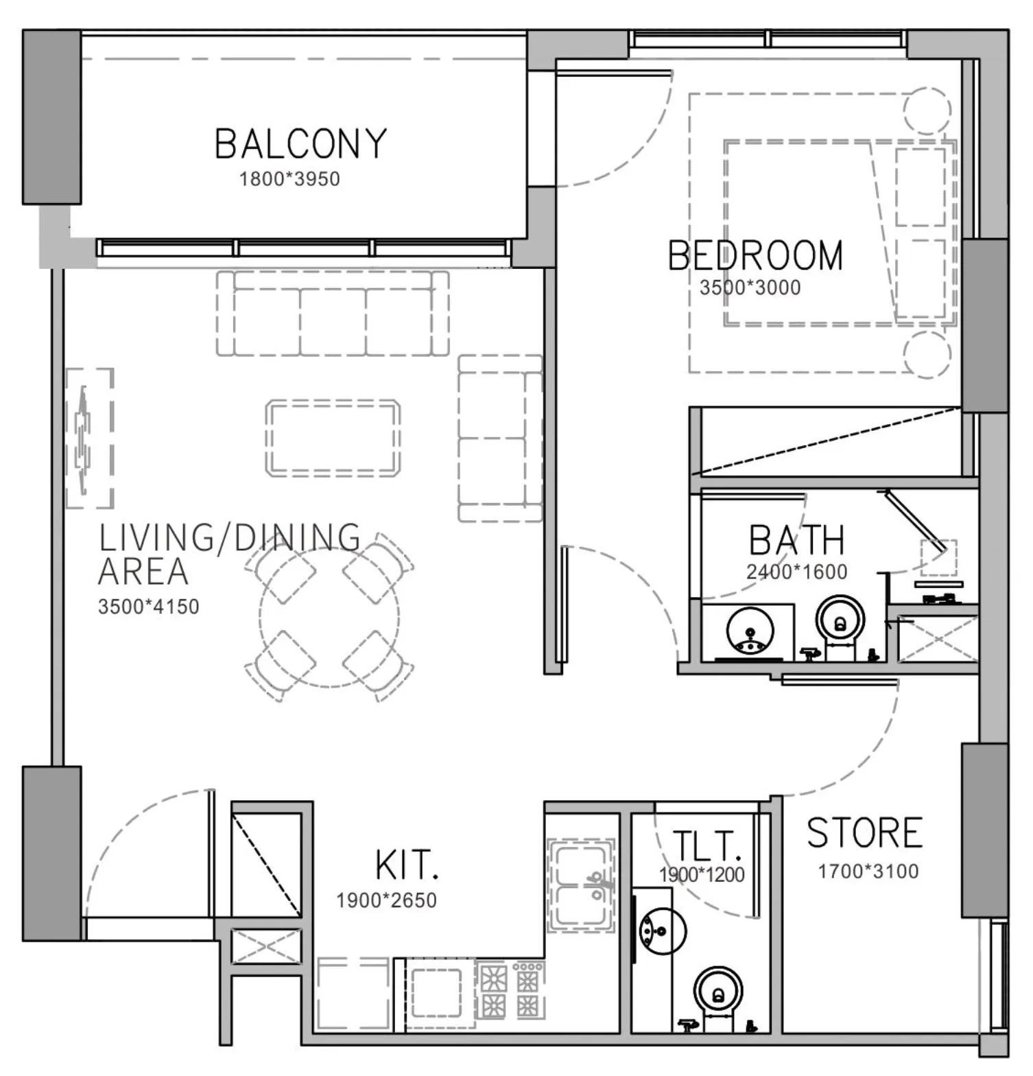 1 bedroom Apartments floor plan at Stamn Yuni