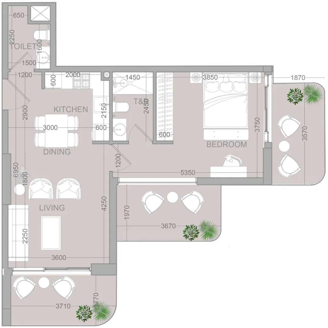 1 bedroom Apartments floor plan at TETR1S Tower