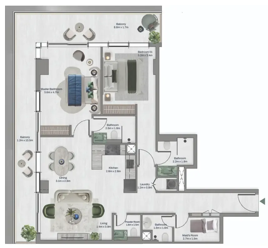 2.5 bedroom apartments floor plan at Oceara Park View Residences Phase 1