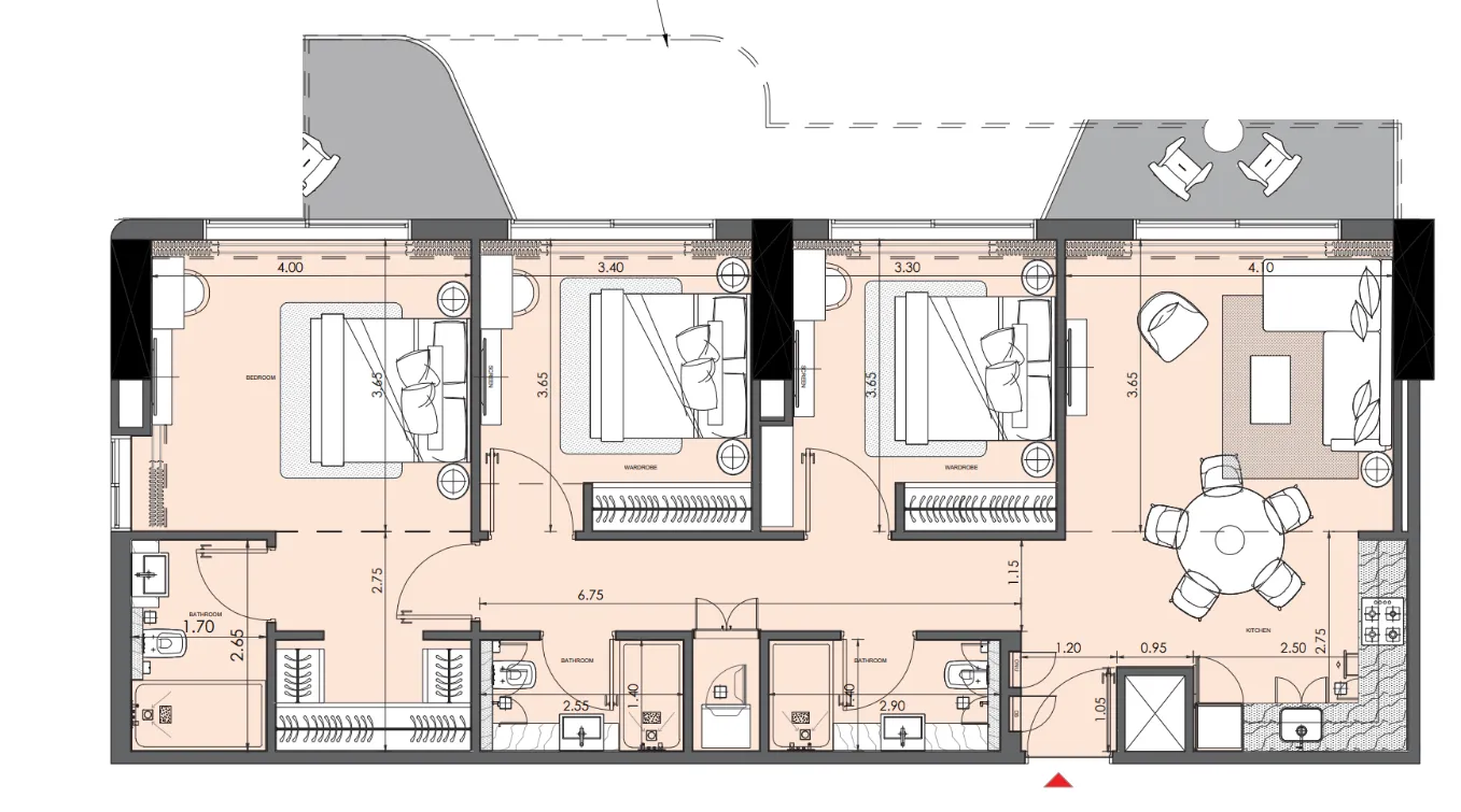 3 bedroom Apartments floor plan at Azizi Wasel
