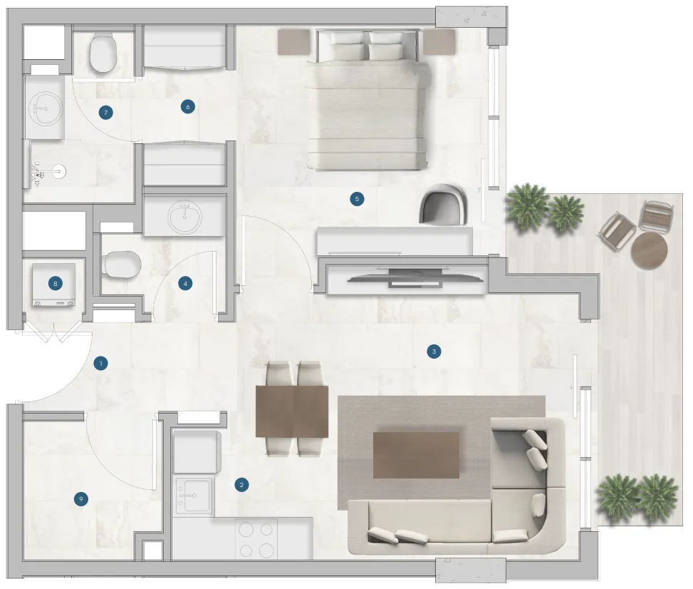 1.5 bedroom Apartments floor plan at Sola Residences