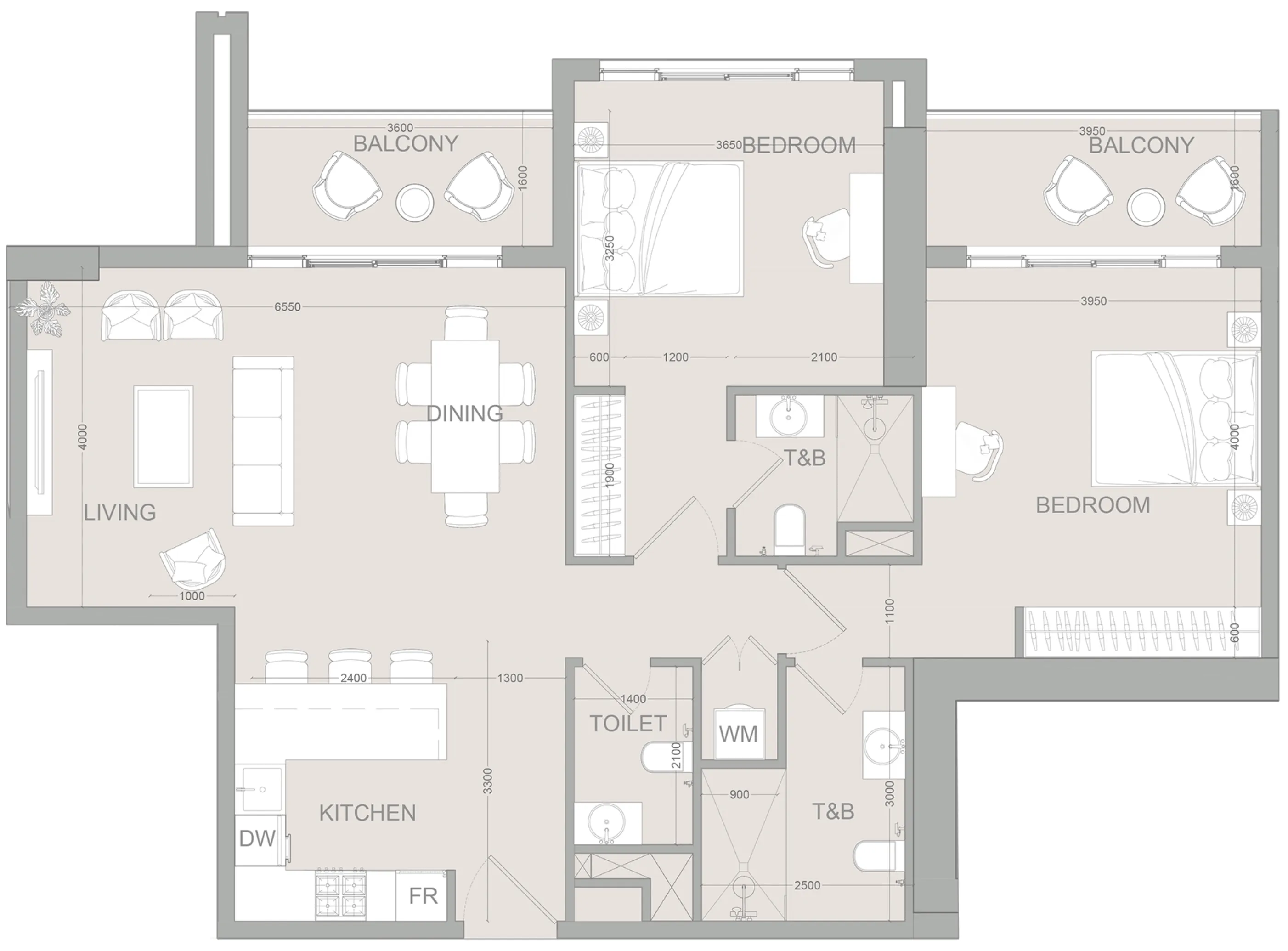 2 bedroom Apartments floor plan at AUREL1A Residence