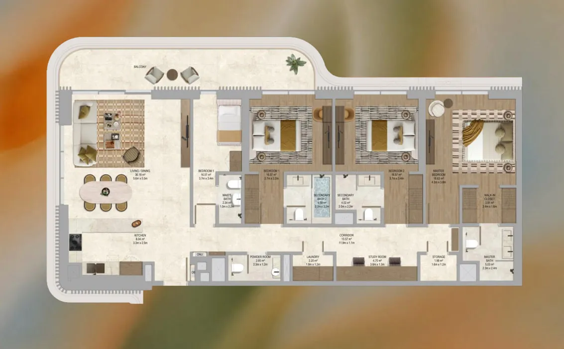 3.5 bedroom Apartments floor plan at The Canopies at Yas Point