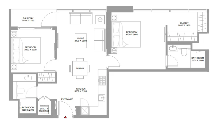 2 bedroom Apartments floor plan at Pristine Beach Residences