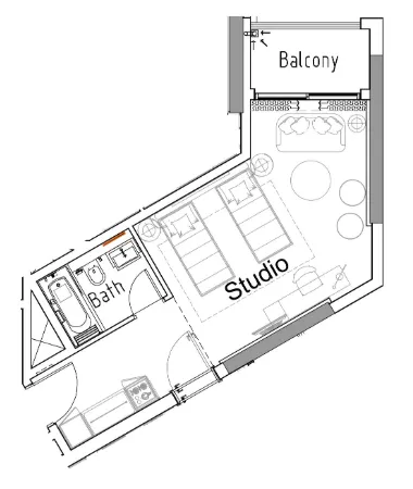 0 bedroom Apartments floor plan at Damac Hills 2 - Hotel Edge by Rotana