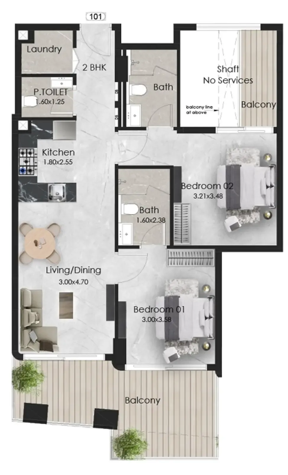 2 bedroom Apartments floor plan at Aristo
