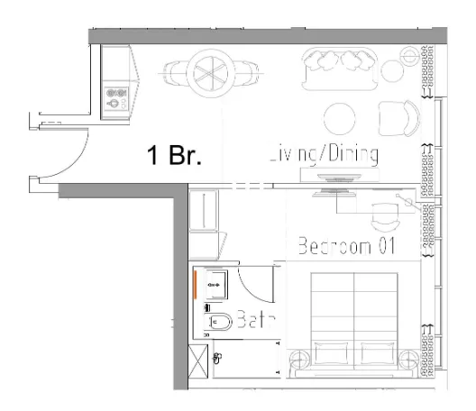 1 bedroom Apartments floor plan at Damac Hills 2 - Hotel Edge by Rotana