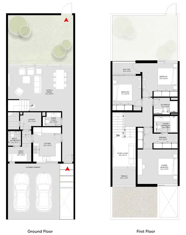 3 bedroom townhouse floor plan at Masaar 3 Dalia