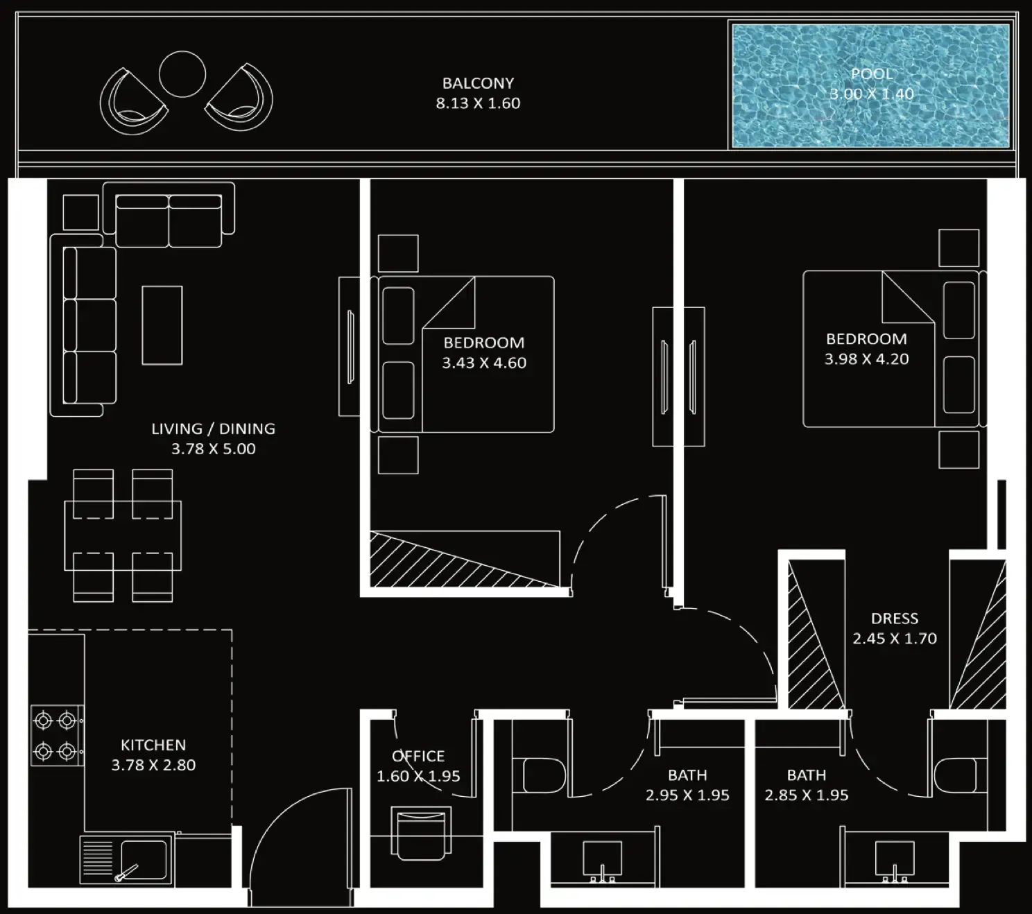 2 bedroom Apartments floor plan at Bayz 101