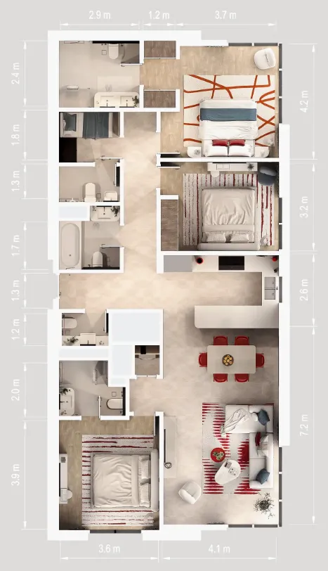 3 bedroom Apartments floor plan at Rosso Bay Residences