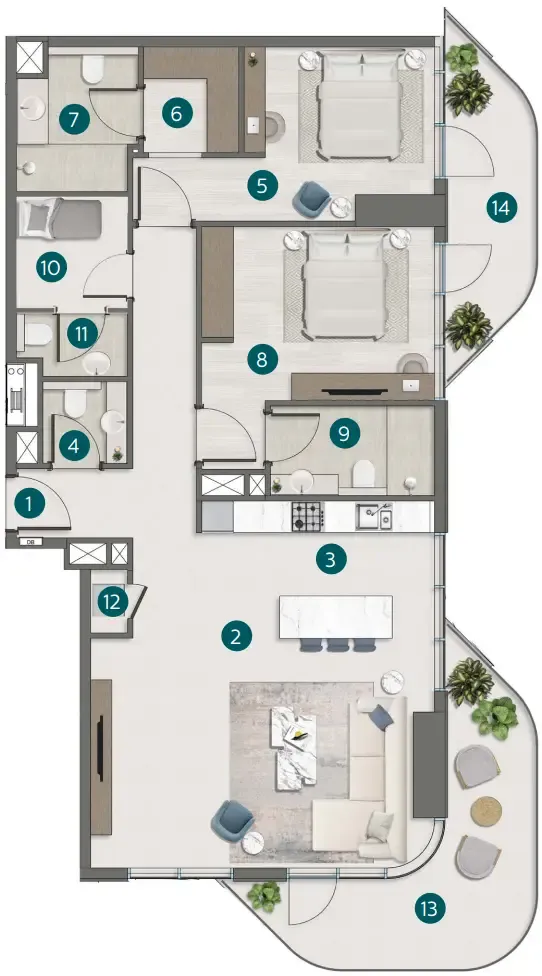 2.5 bedroom Apartments floor plan at Flora Shore Beachside Residences