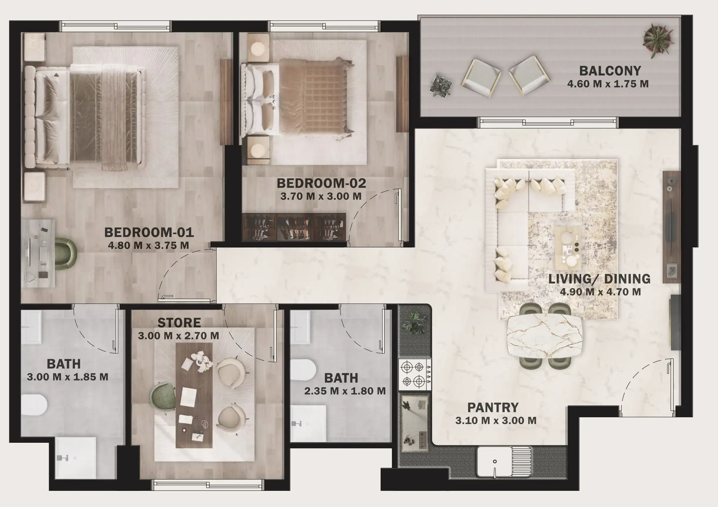 2 bedroom Apartments floor plan at VOI Residence